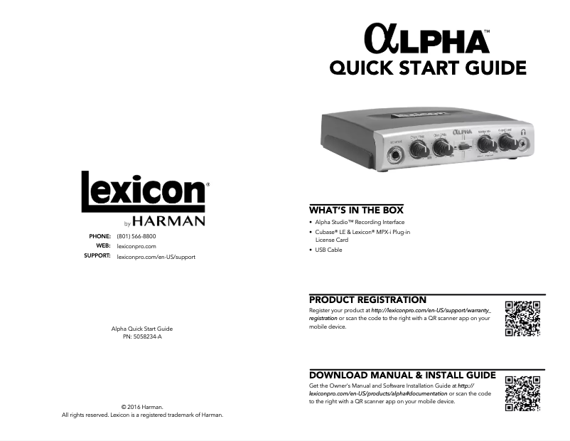 Page 1 de la notice Guide de démarrage rapide Lexicon Alpha