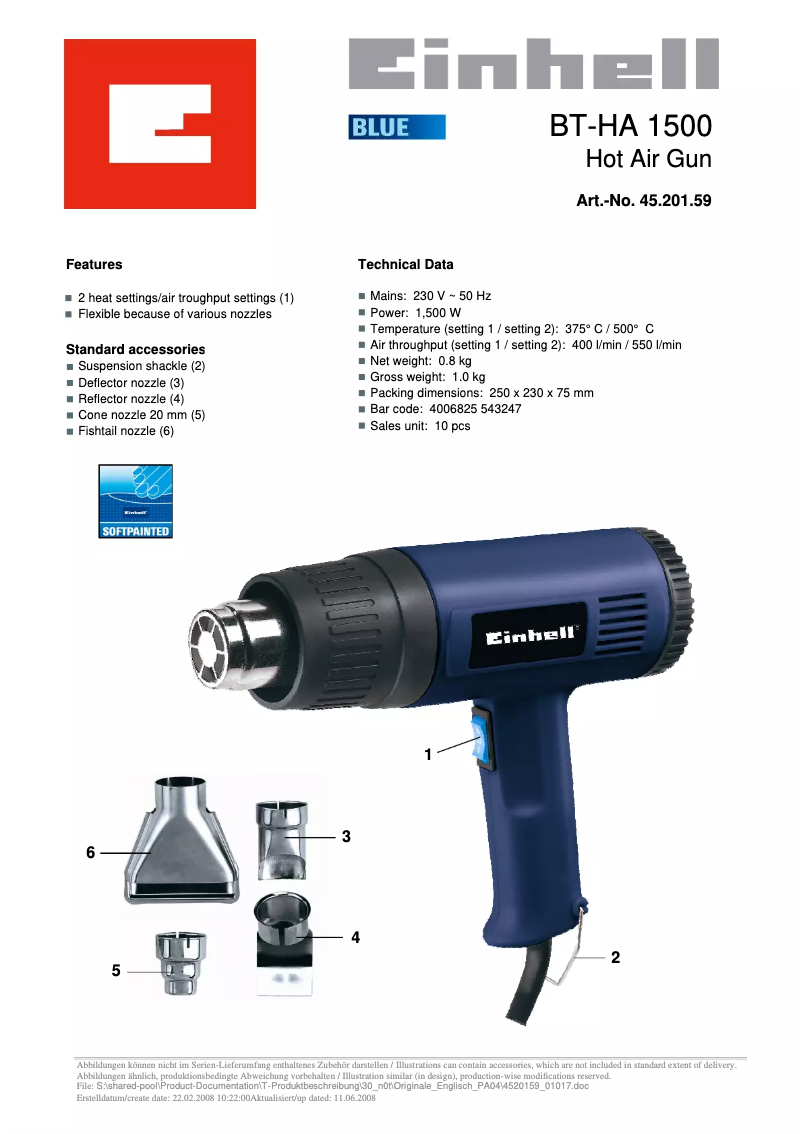 Page n°1 - Manuel utilisateur Einhell BT-HA 1500