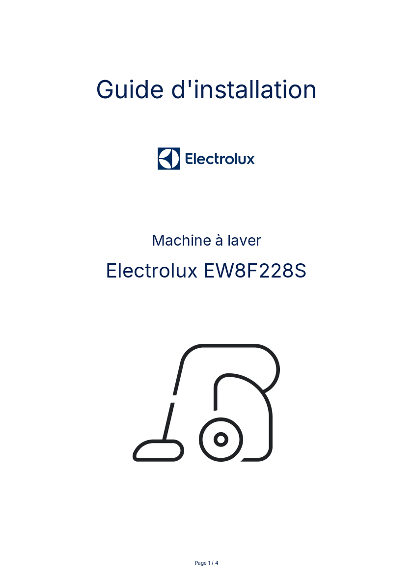 Page n°1 - Guide d'installation Electrolux EW8F228S