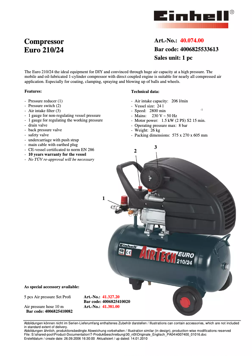 Page n°1 - Manuel utilisateur Einhell EURO 210/24