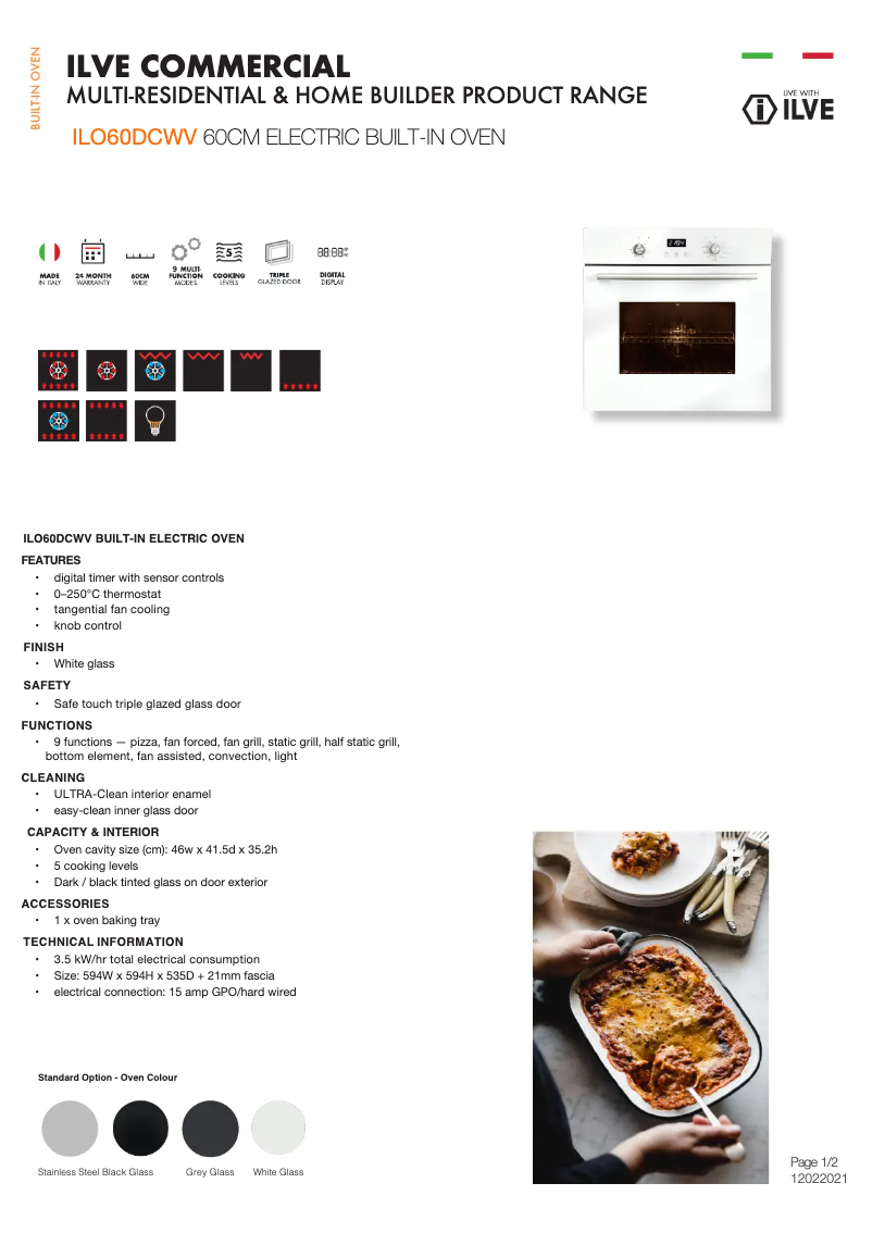 Page 1 de la notice Fiche technique Ilve ILO60DCWV