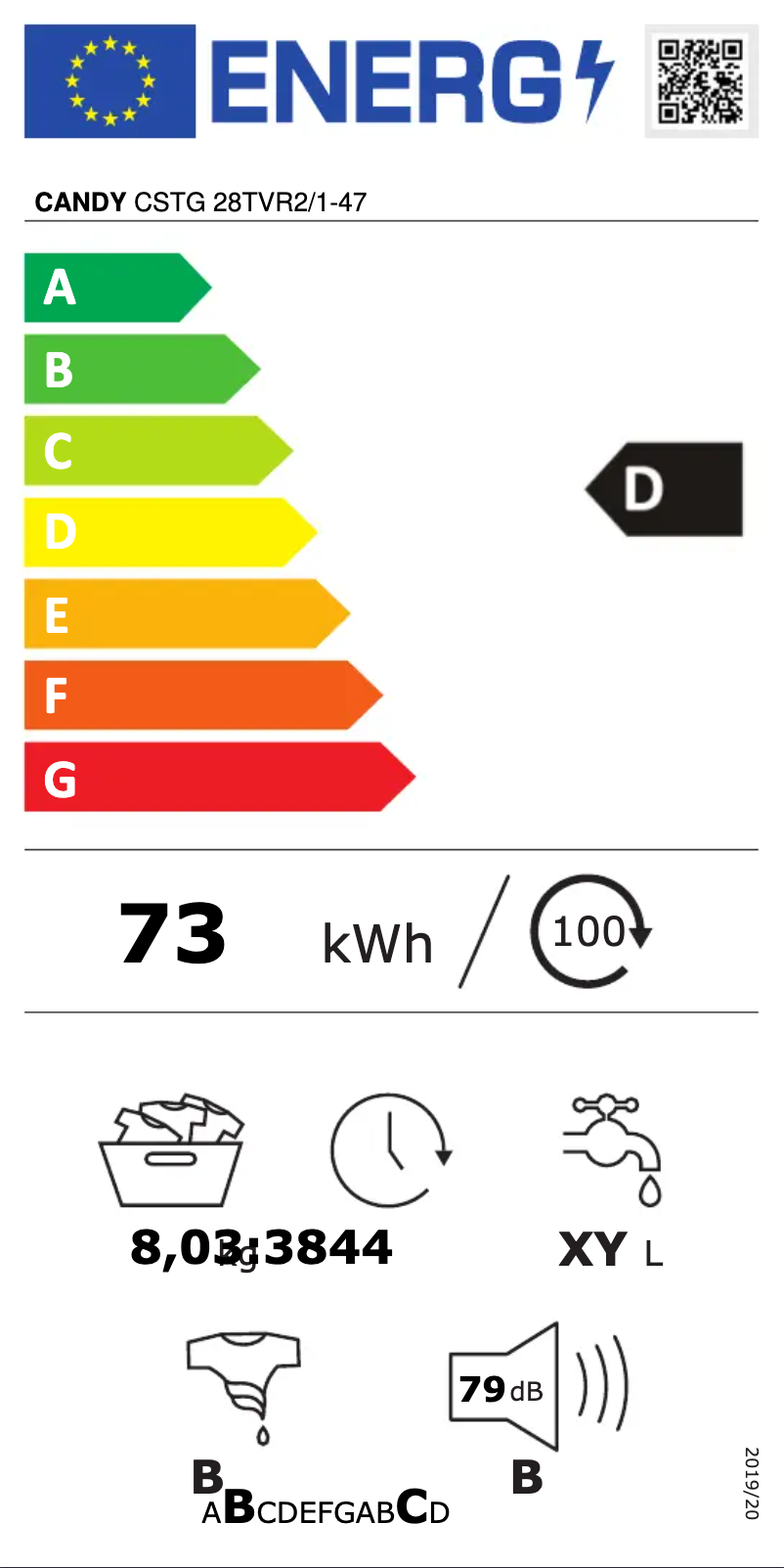 Page n°1 - Label énergétique Candy CSTG 28TVR2/1-47