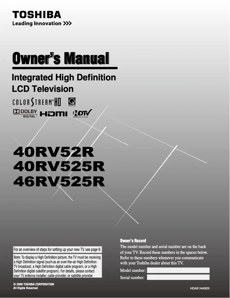 Page n°1 - Manuel utilisateur Toshiba 46RV525R