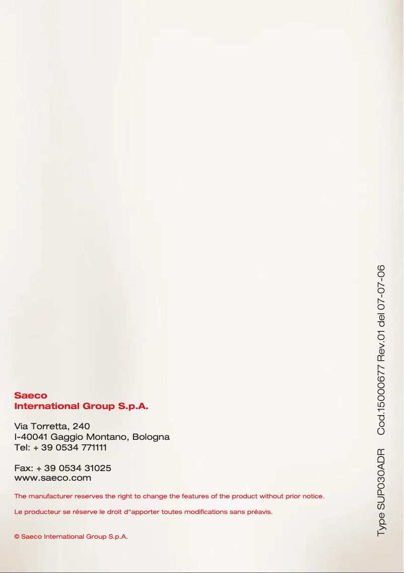 Page n°1 - Manuel utilisateur Philips Saeco Primea Touch Plus