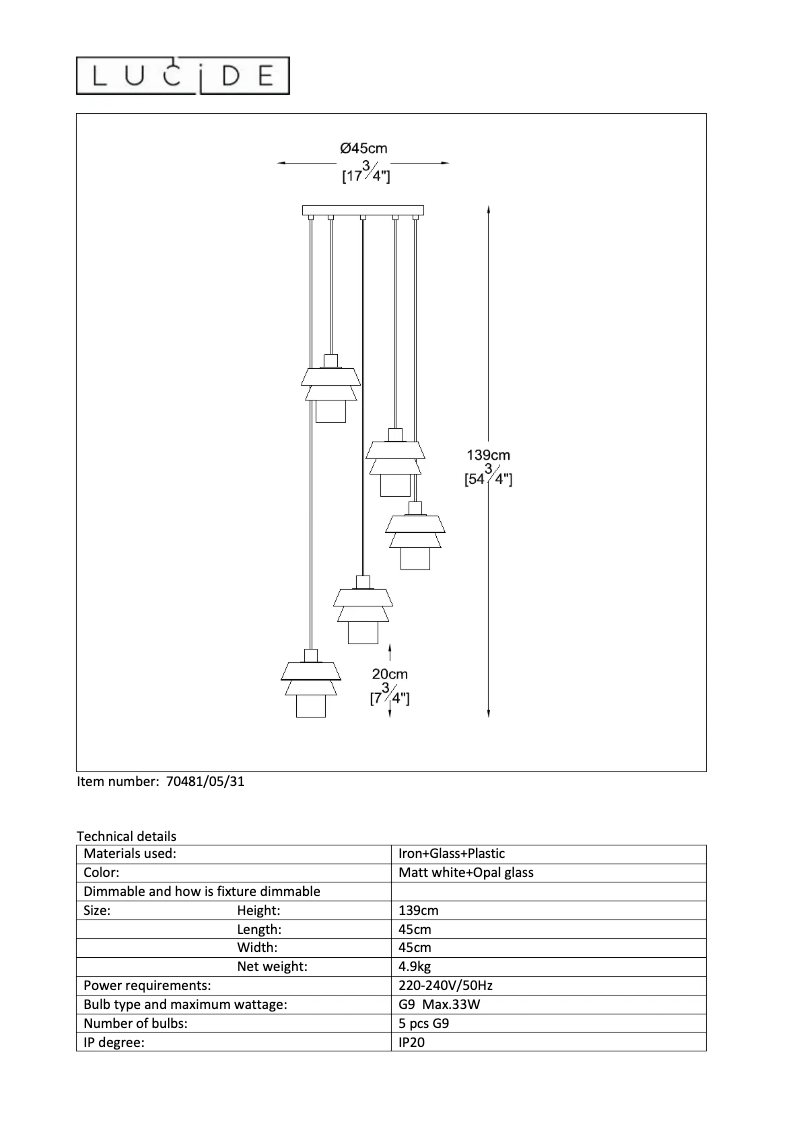 Page 1 de la notice Manuel utilisateur Lucide Jaden 70481/05/31