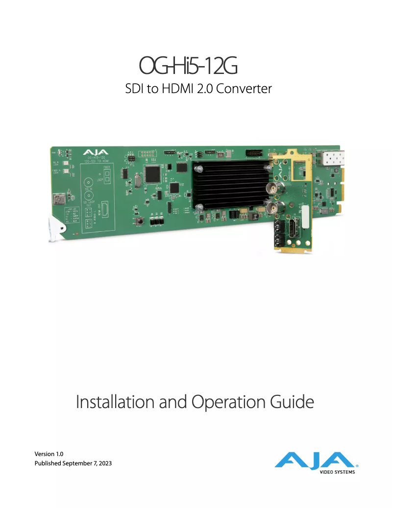 Page n°1 - Manuel utilisateur AJA OG-HI5-12G-