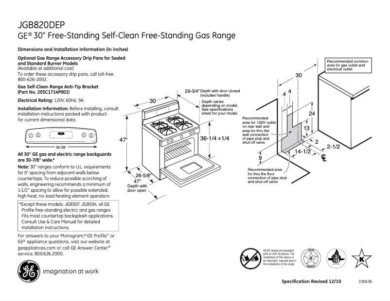 First page image of the manual for JGB820DEPWW