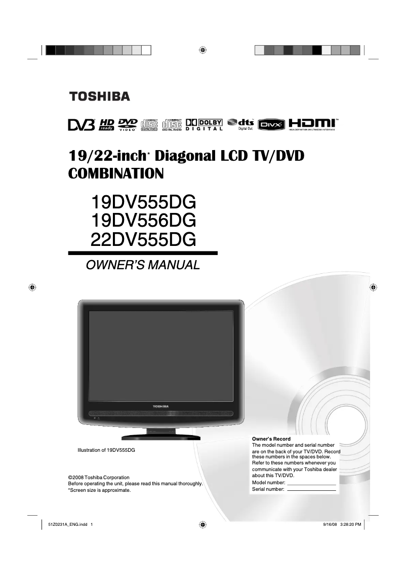 Page n°1 - Manuel utilisateur Toshiba 22DV555DG