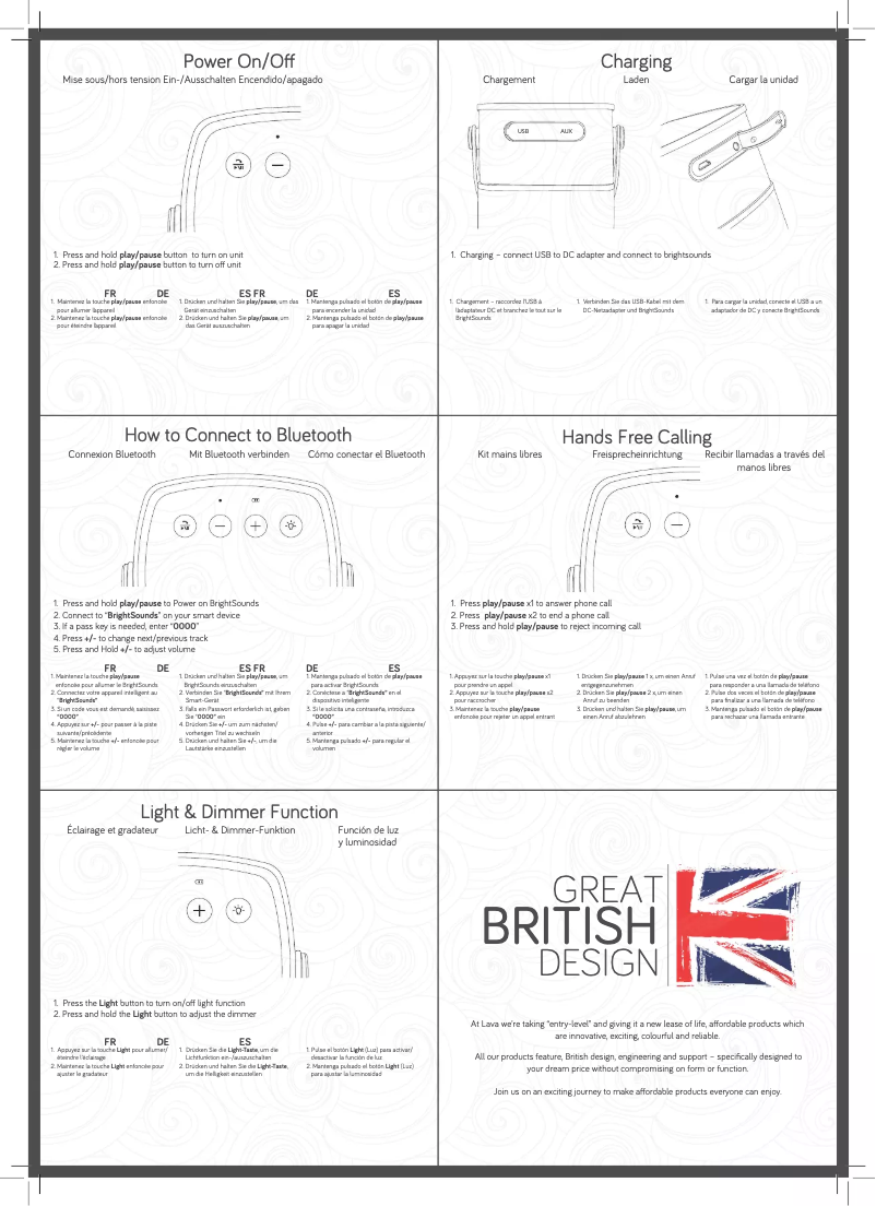 Page 1 de la notice Manuel utilisateur Lava BrightSounds