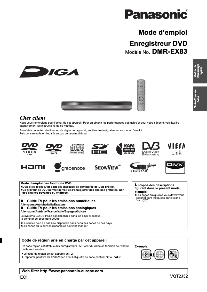 Imagen de la primera página del manual del dispositivo DMR-EX83