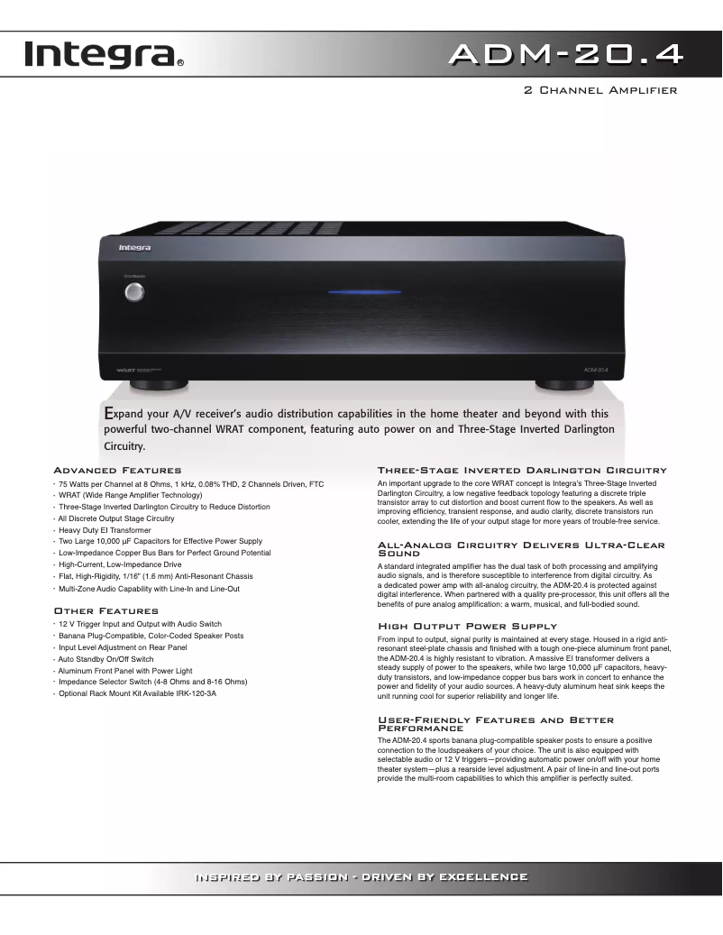 Page 1 de la notice Fiche technique Integra ADM-20.4