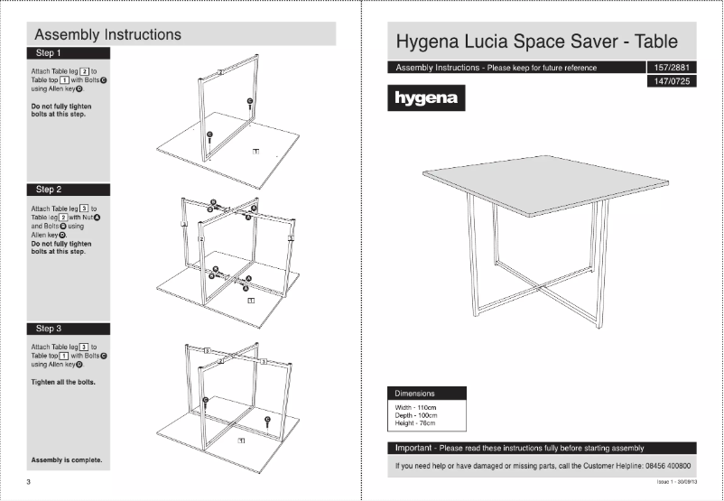 Page n°1 - Manuel utilisateur Hygena Lucia