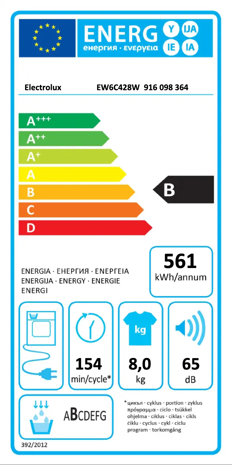 Page n°1 - Label énergétique Electrolux EW6C428W