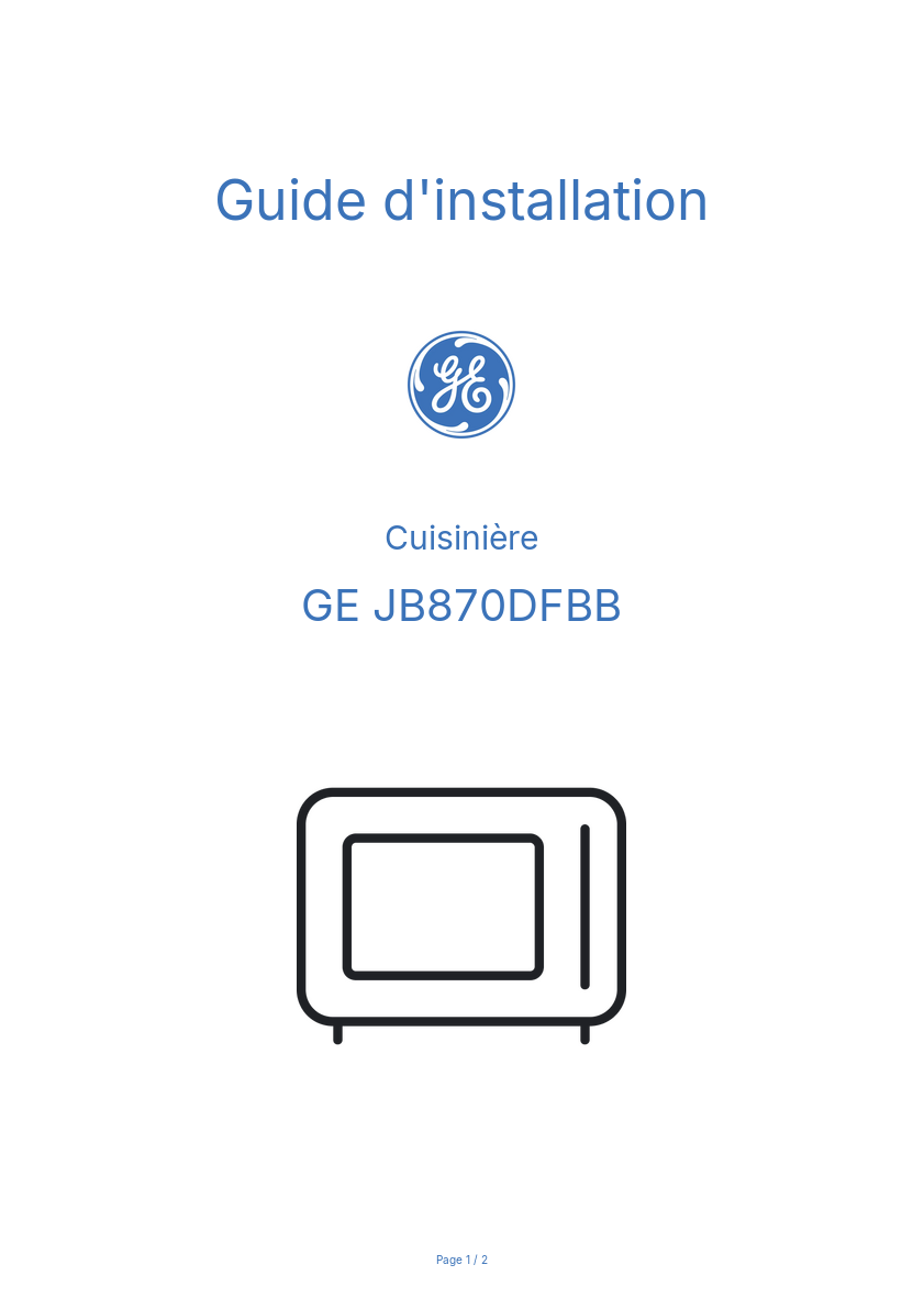 Page n°1 - Guide d'installation GE JB870DFBB