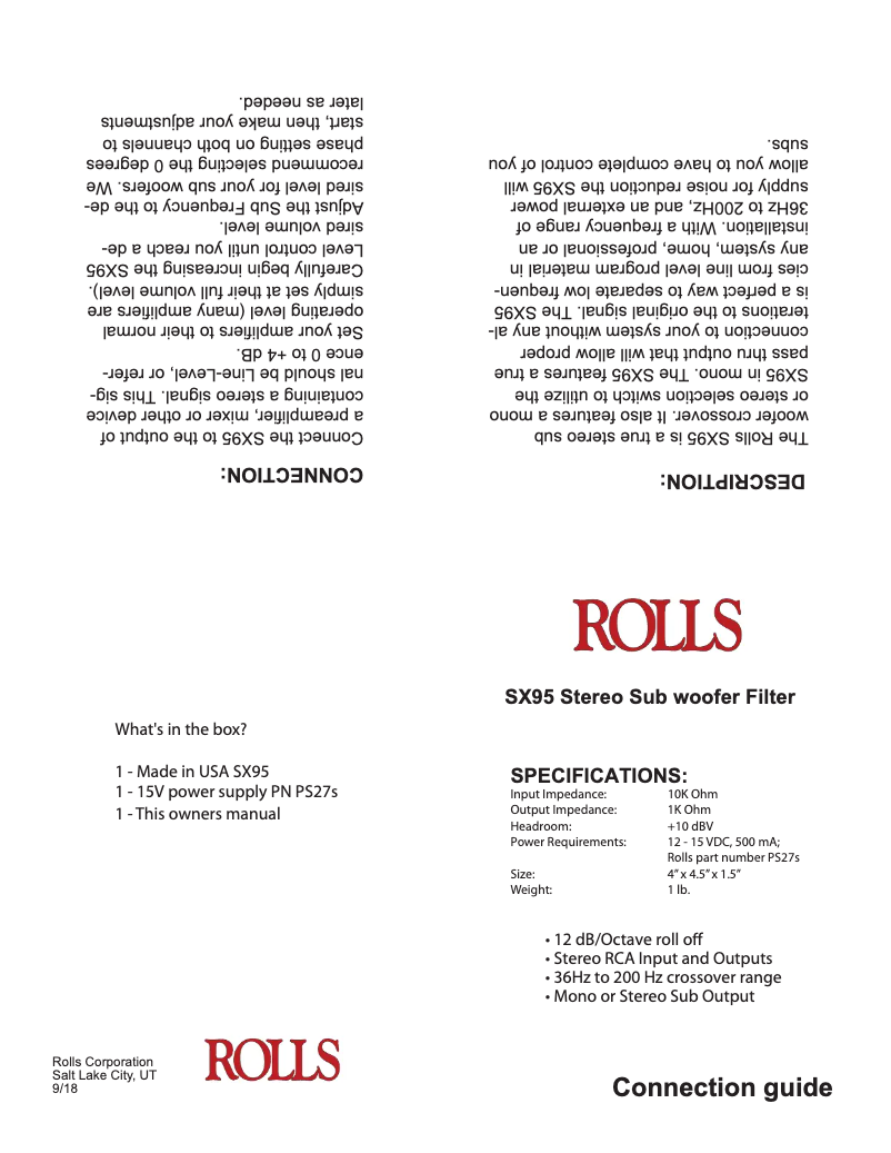 Page 1 de la notice Manuel utilisateur Rolls SX95