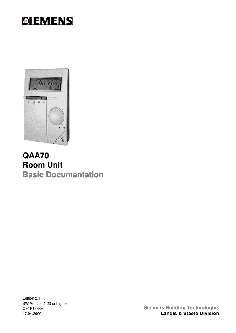 Image de la première page du manuel de l'appareil QAA70