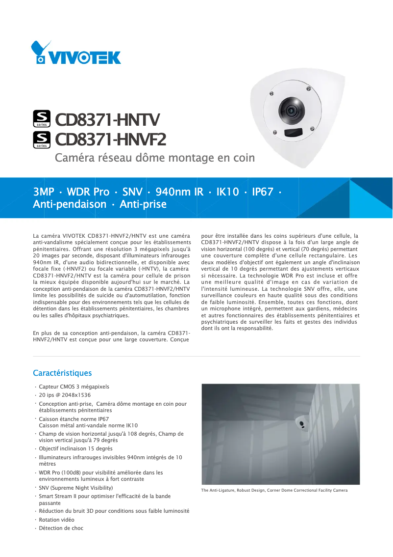 Page 1 de la notice Fiche technique Vivotek CD9381-HNVF2