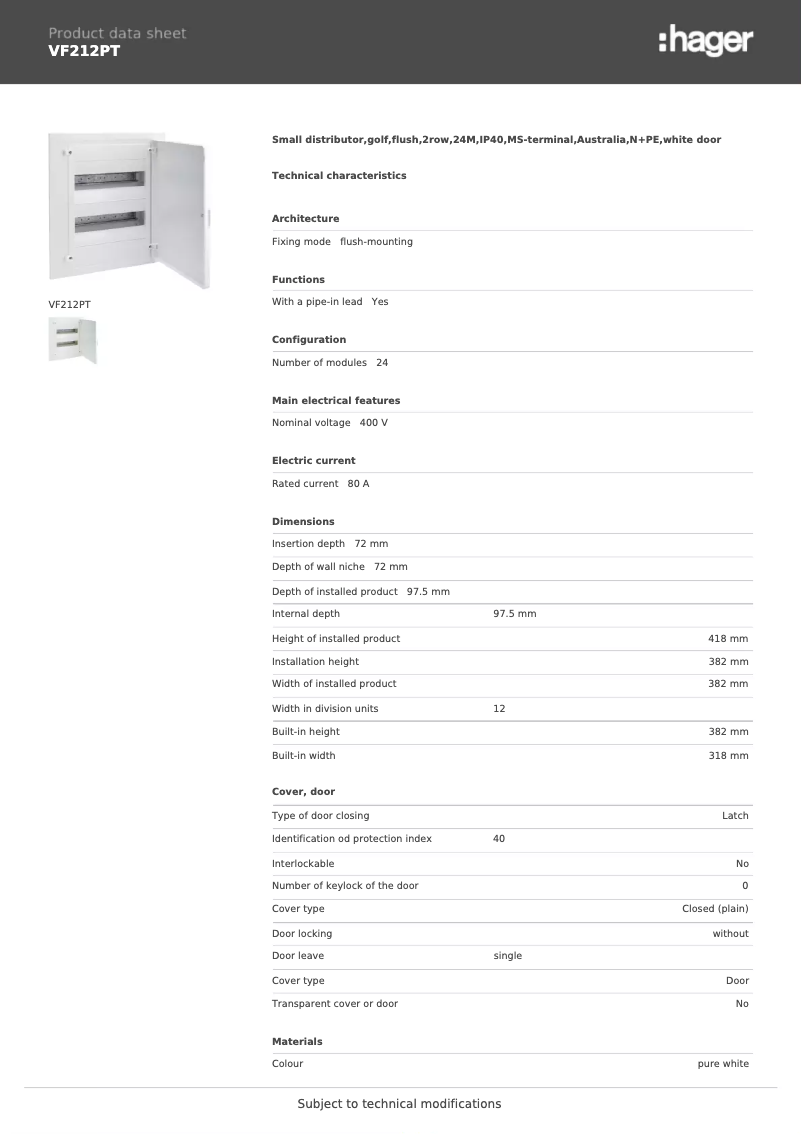 Image de la première page du manuel de l'appareil VF212PT