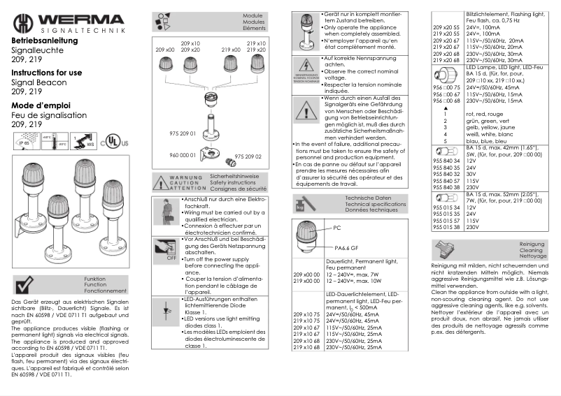 Page n°1 - Manuel utilisateur Werma 219.400.00