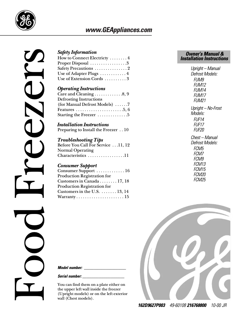 Page n°1 - Guide d'installation GE FUM21DARWH