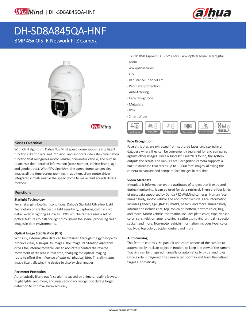 Page 1 de la notice Fiche technique Dahua Technology SD8A845QA-HNF