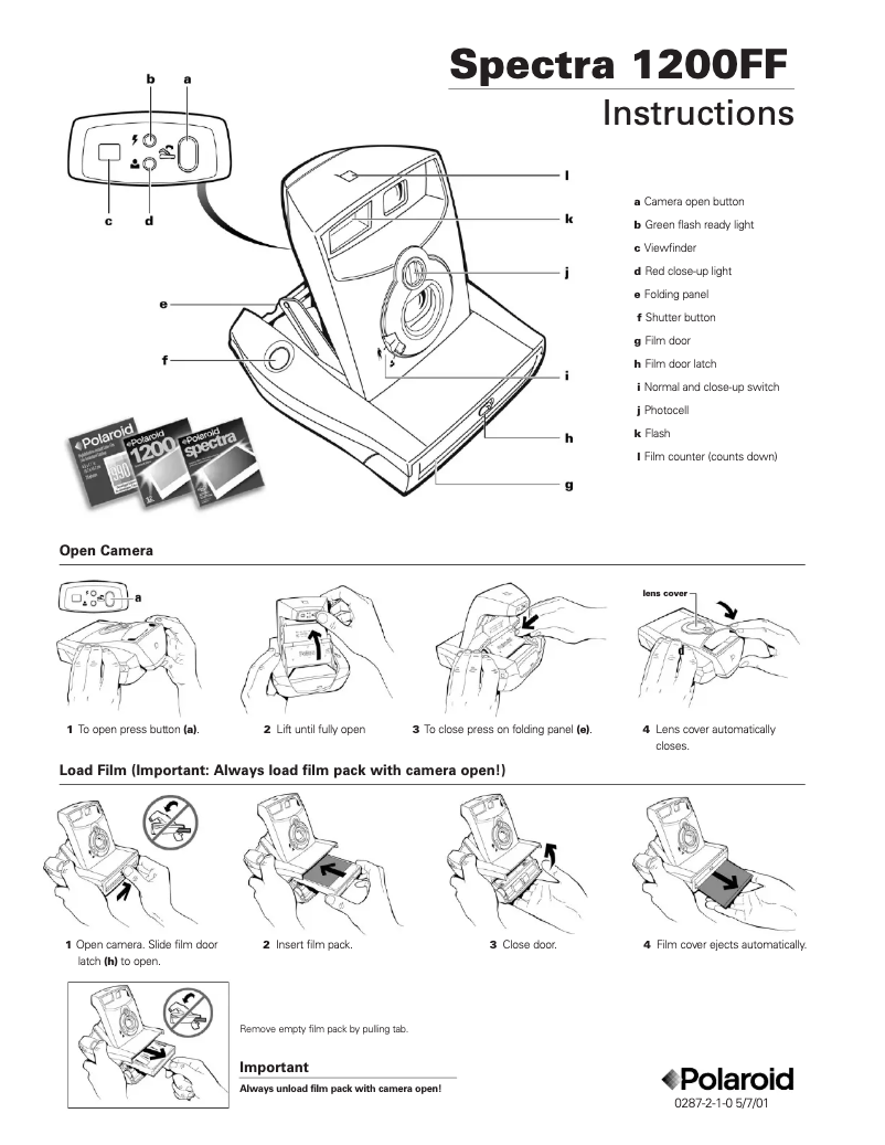 Page 1 de la notice Manuel utilisateur Polaroid Spectra 1200FF