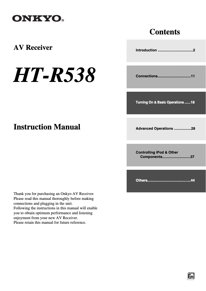 Page 1 de la notice Manuel utilisateur Onkyo HT-S3305 B