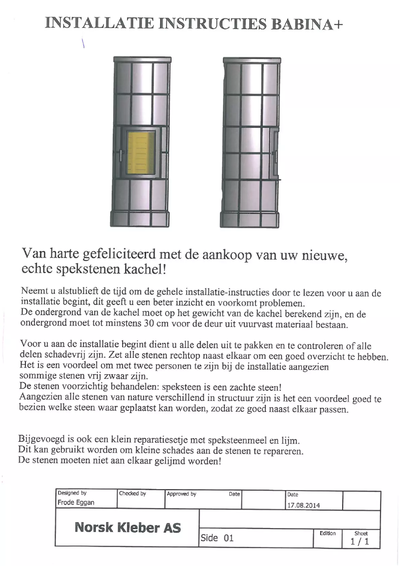 Page n°1 - Manuel utilisateur Norsk Kleber Babina +