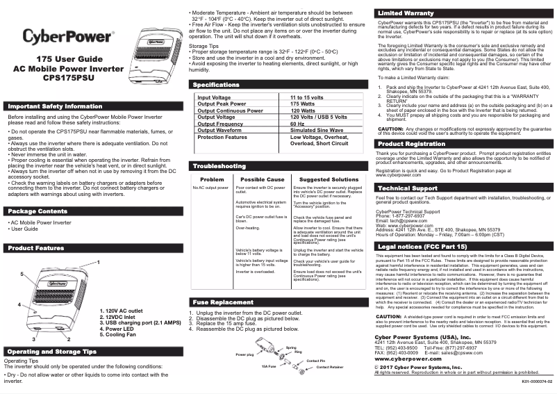 Page 1 de la notice Manuel utilisateur CyberPower CPS175PSU
