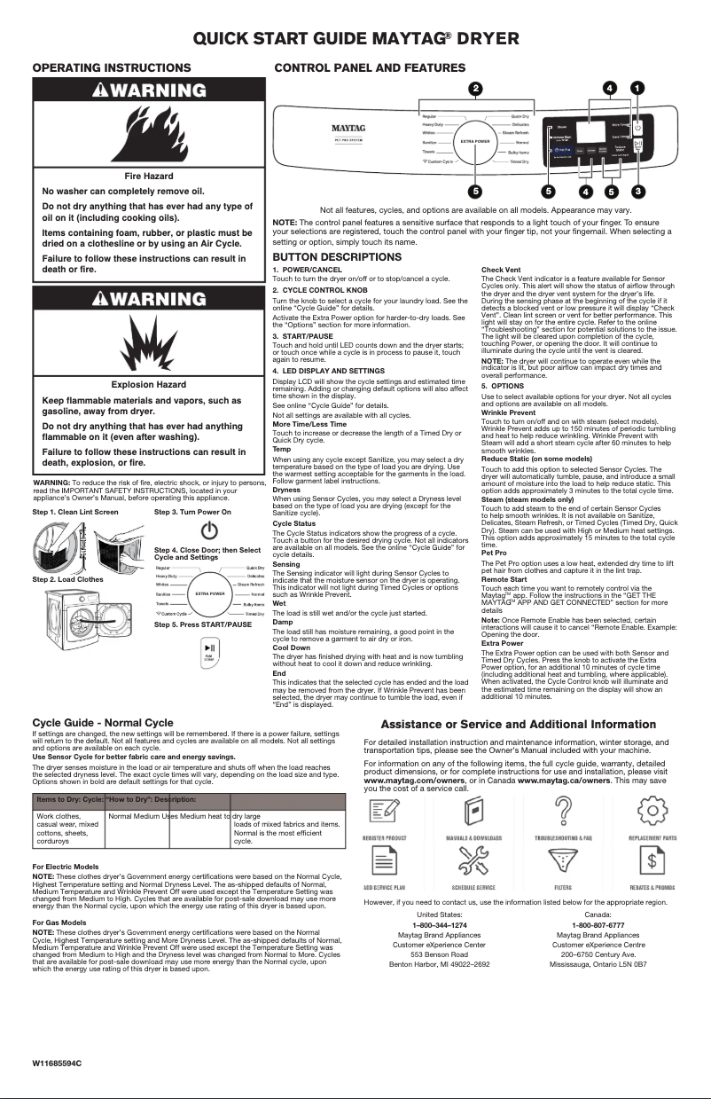 Page 1 de la notice Guide de démarrage rapide Maytag MED7020RF