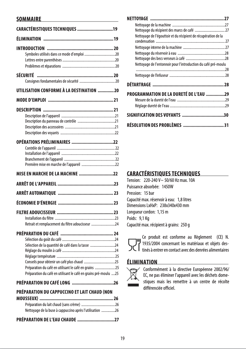 Page n°1 - Manuel utilisateur DeLonghi ECAM23.123.B