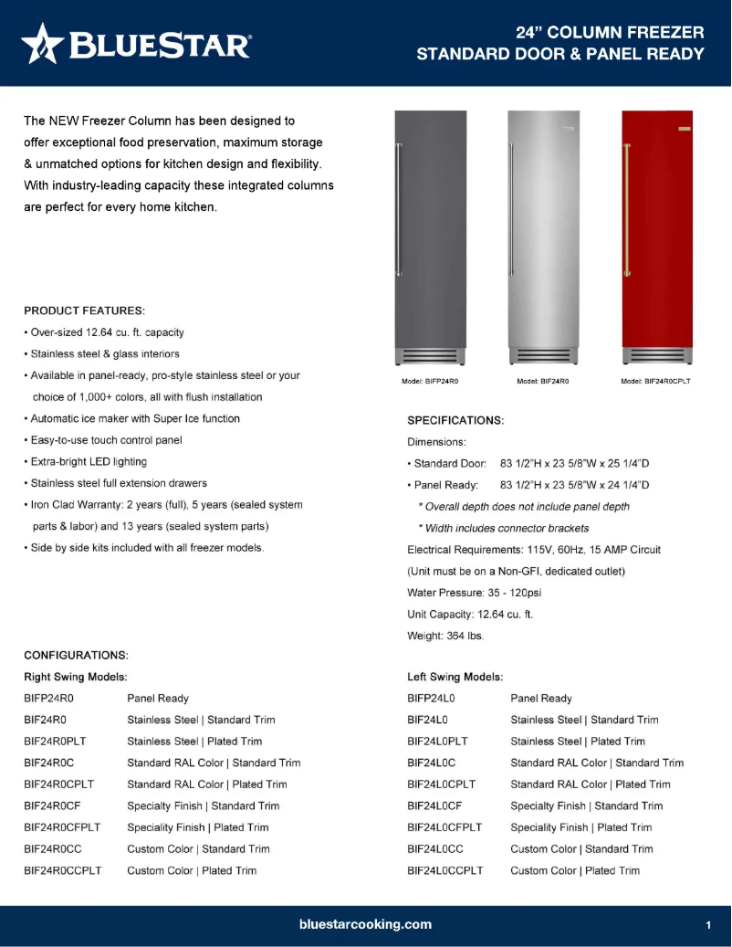 Página 1 del manual Ficha técnica BlueStar BIFP24R0