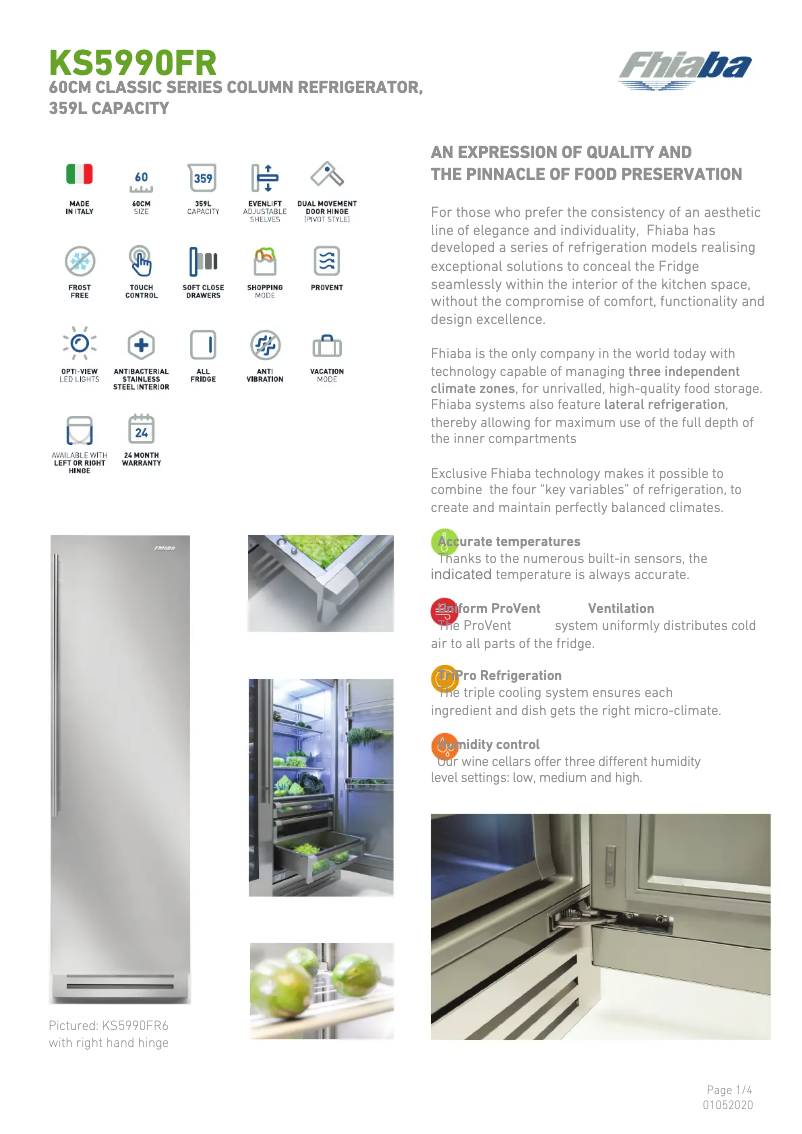 Page 1 de la notice Fiche technique Fhiaba KS5990FR6