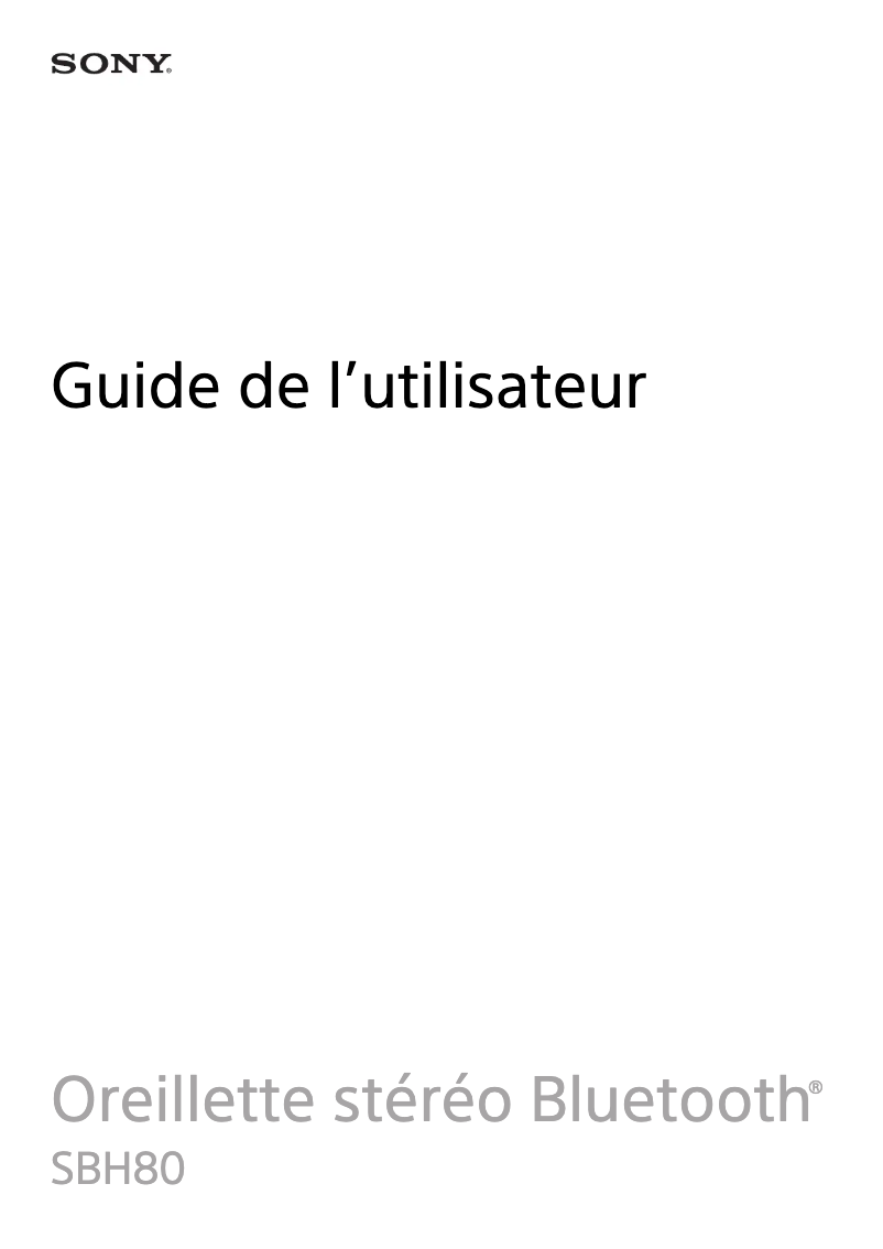 Page n°1 - Manuel utilisateur Sony SBH80