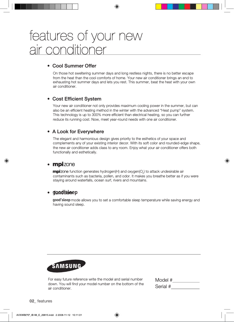 Page 1 de la notice Manuel utilisateur Samsung AVXWBH056EE
