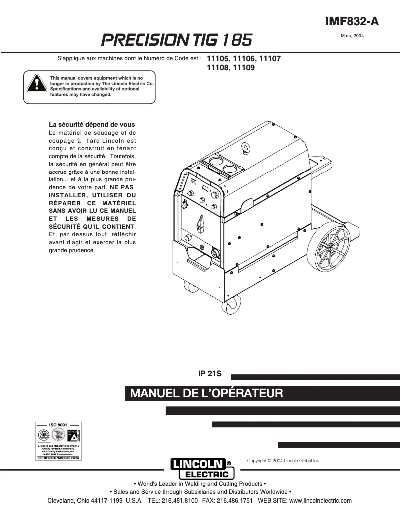 Image de la première page du manuel de l'appareil Precision TIG 185