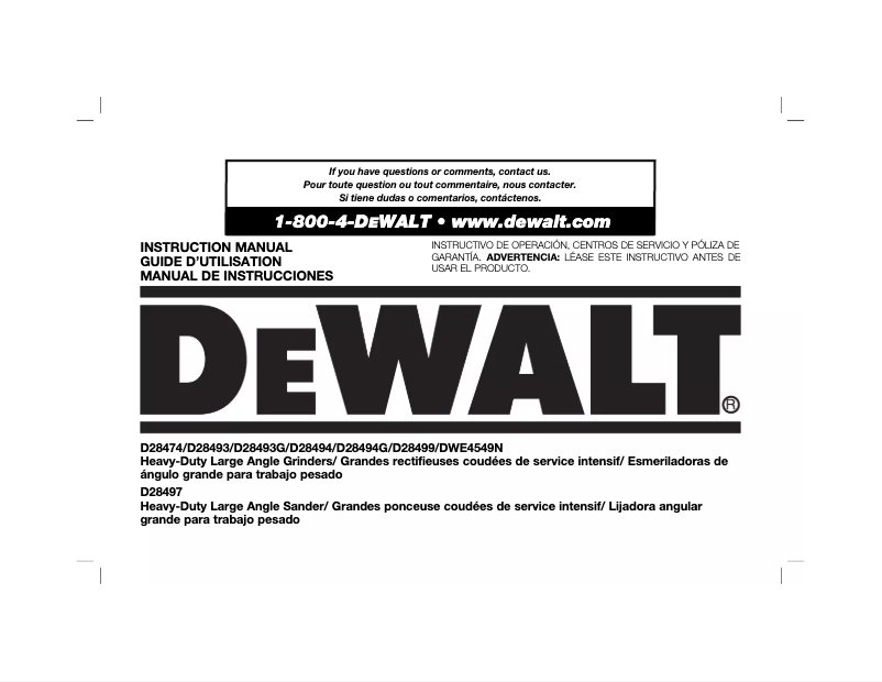 Page 1 de la notice Manuel utilisateur DeWalt DWE4549N