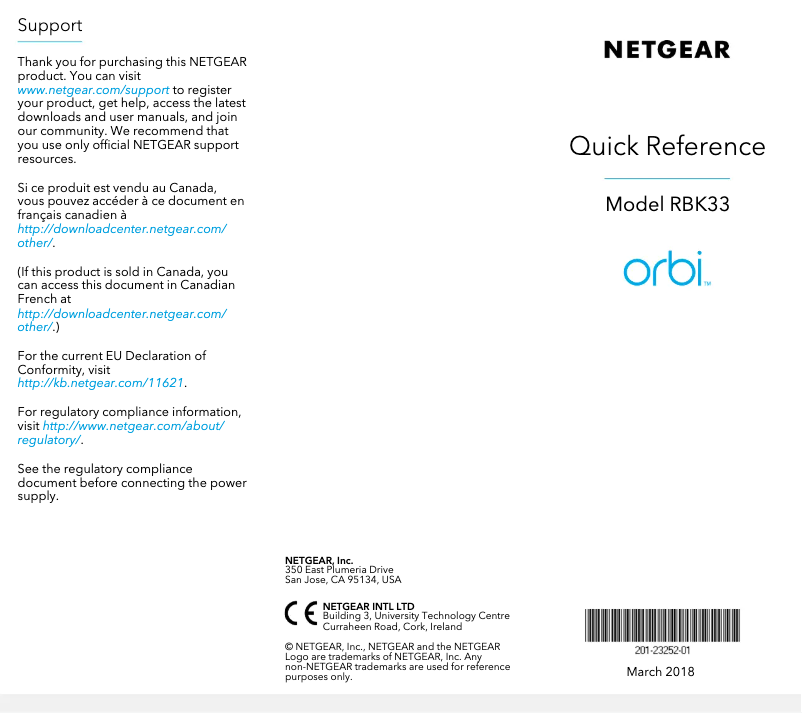 Page n°1 - Guide d'installation Netgear Orbi RBK33