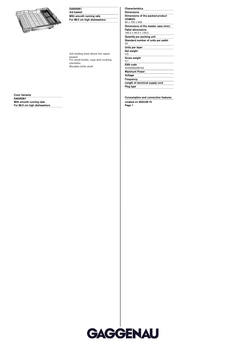 Page 1 de la notice Manuel utilisateur Gaggenau DA045061