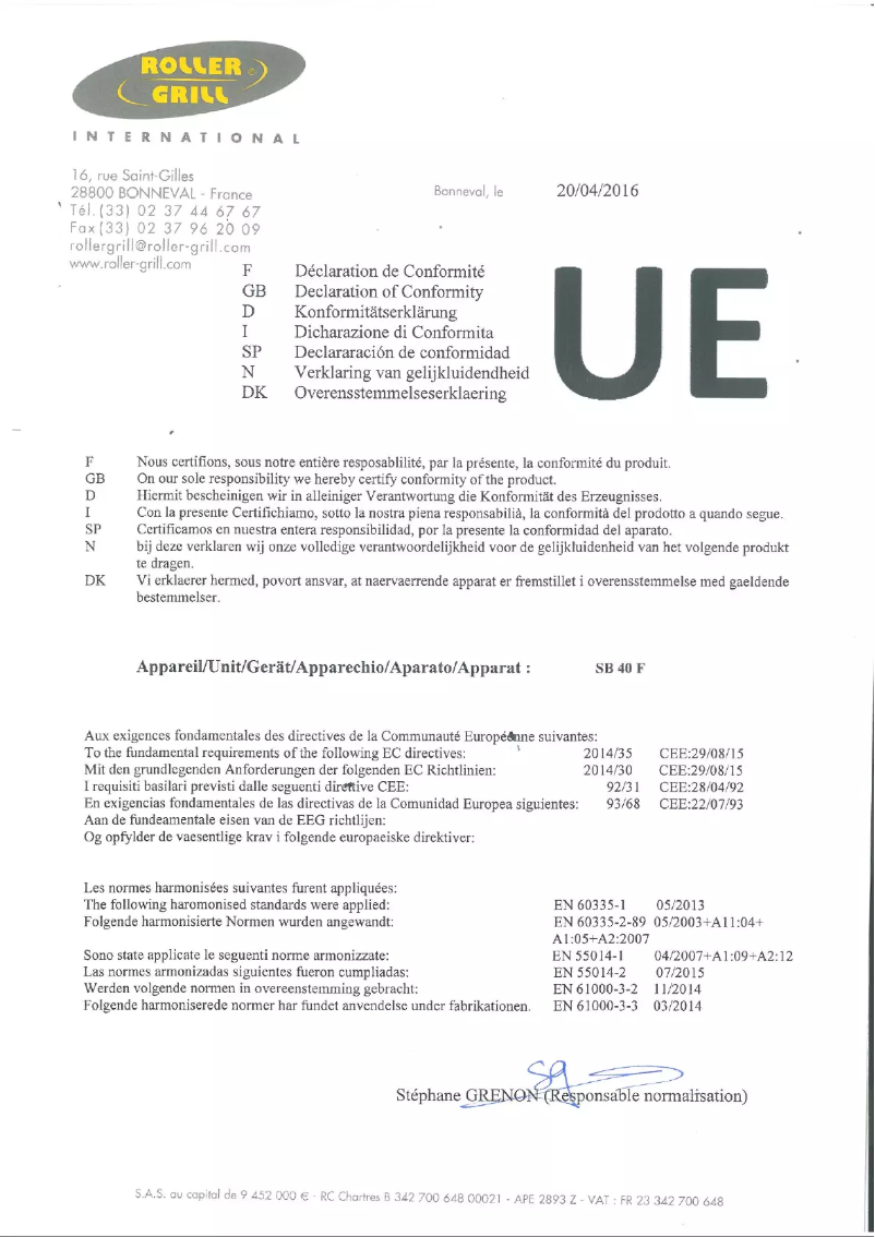 Page 1 de la notice Manuel utilisateur Roller Grill 304171