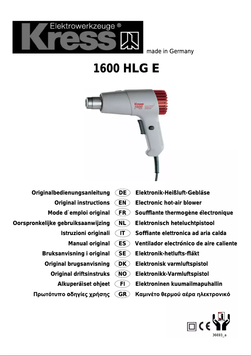 Page n°1 - Manuel utilisateur Kress 1600 HLG E