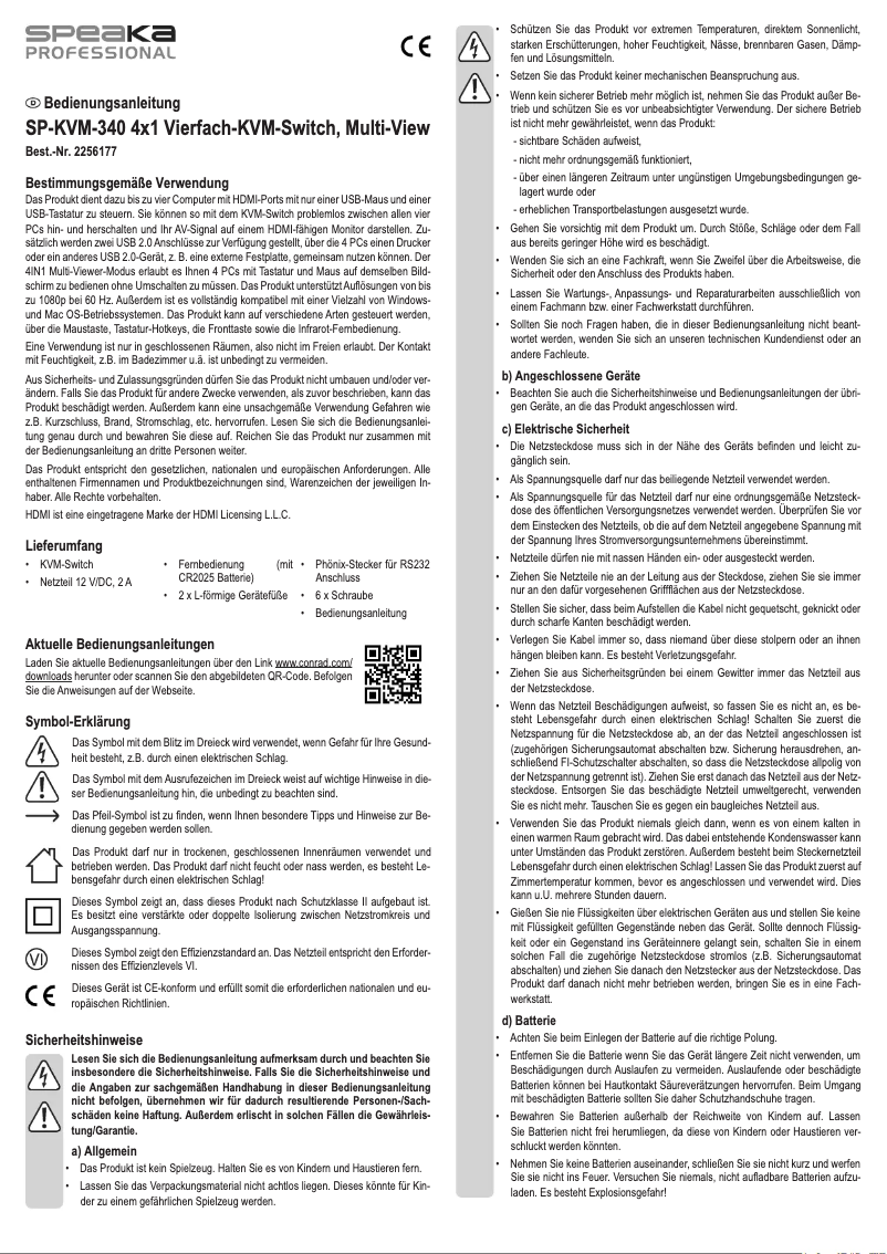 Image de la première page du manuel de l'appareil SP-KVM-340