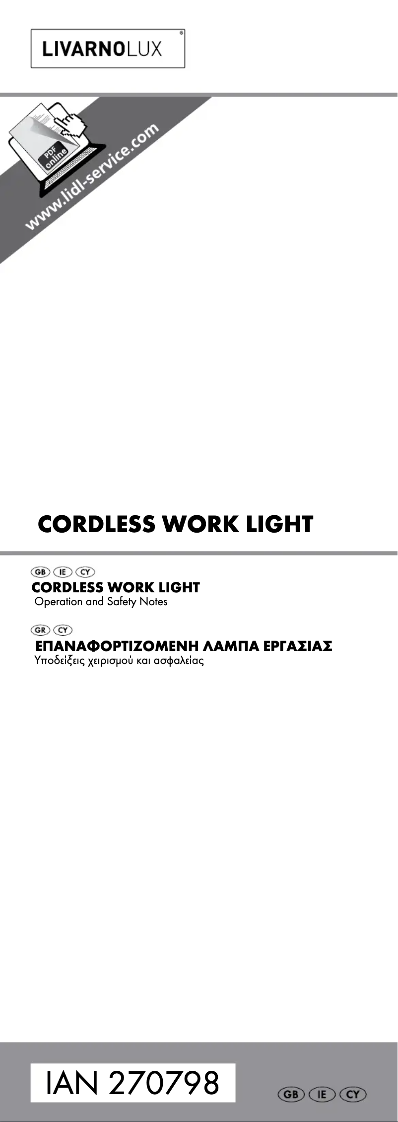 Page 1 de la notice Manuel utilisateur Livarno Lux IAN 270798