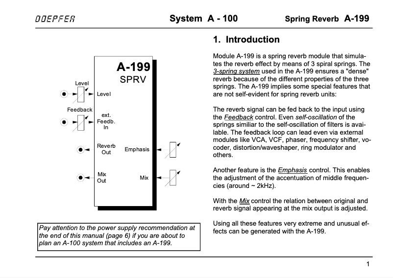 Page n°1 - Manuel utilisateur Doepfer A-199