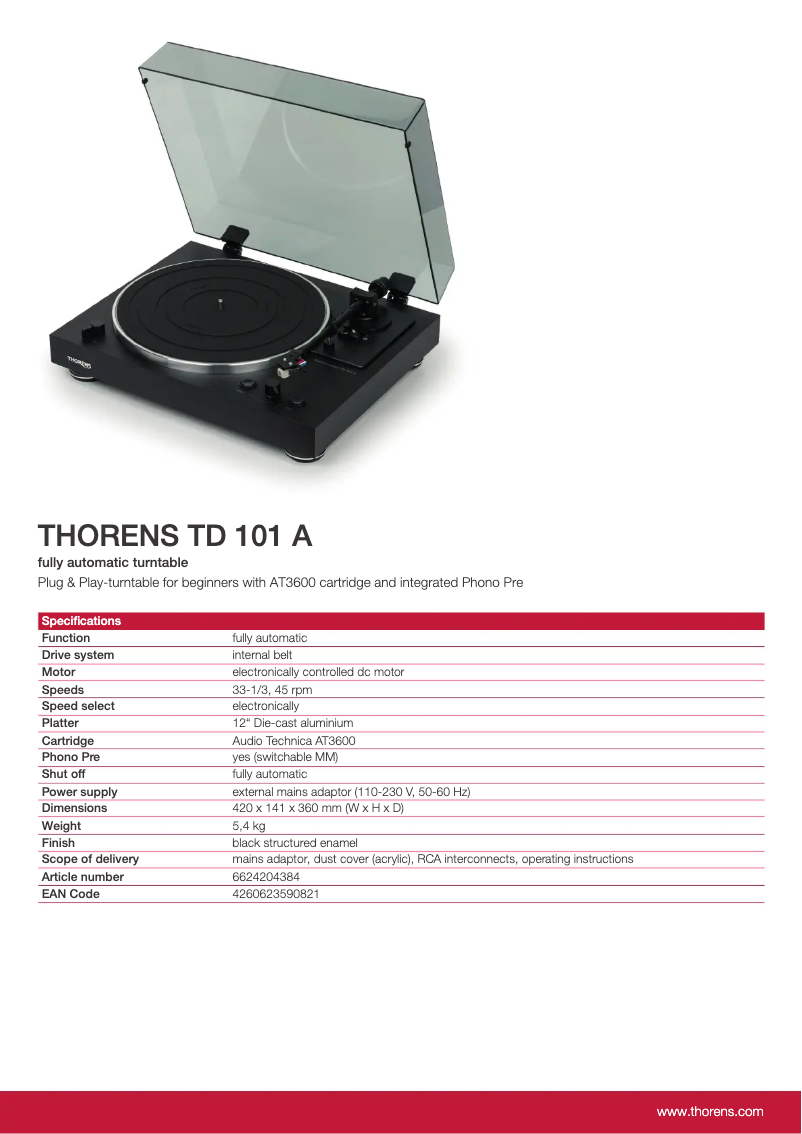 Page n°1 - Fiche technique Thorens TD 101 A