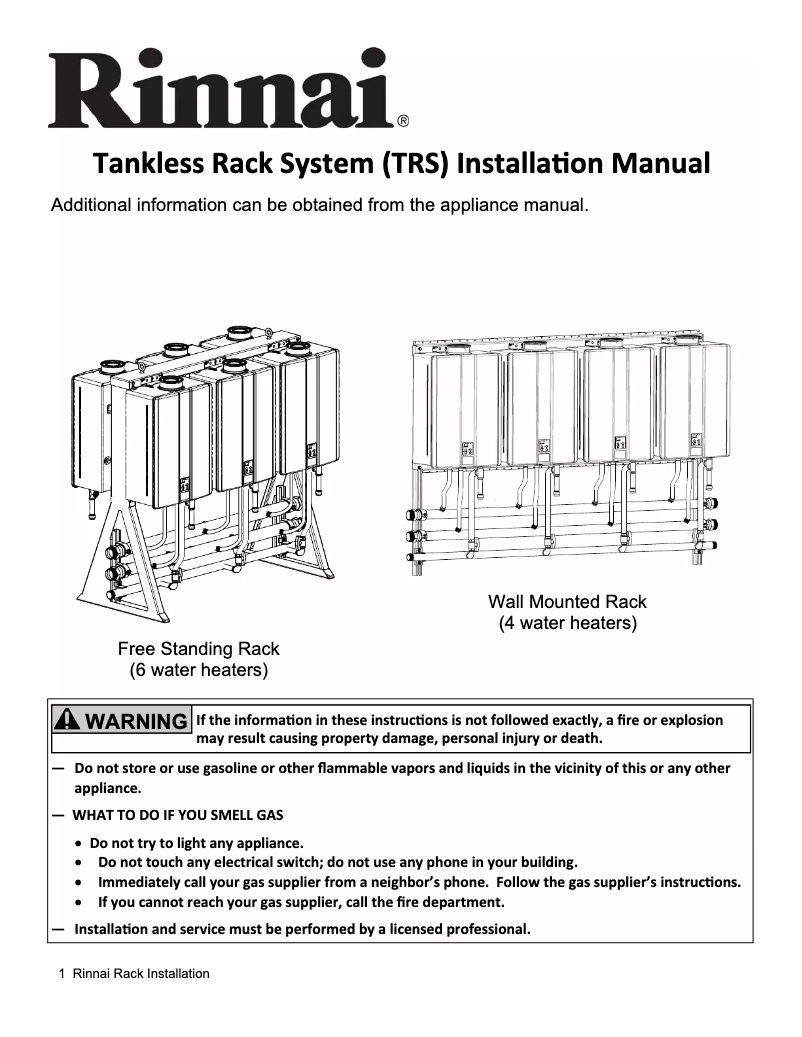 Image de la première page du manuel de l'appareil Tankless Rack System TRW02EN
