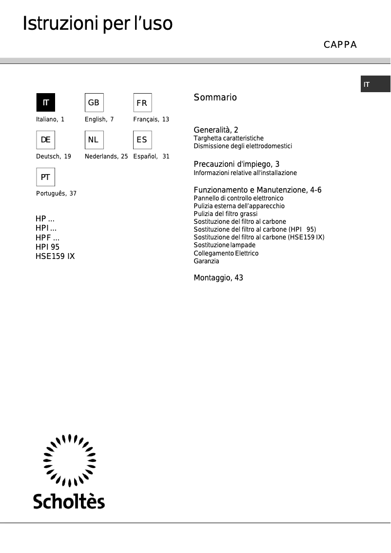 Page 1 de la notice Manuel utilisateur Scholtès HSE 159 IX
