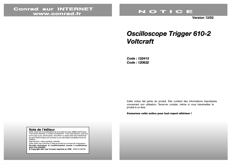 Page 1 de la notice Manuel utilisateur Voltcraft AO 610