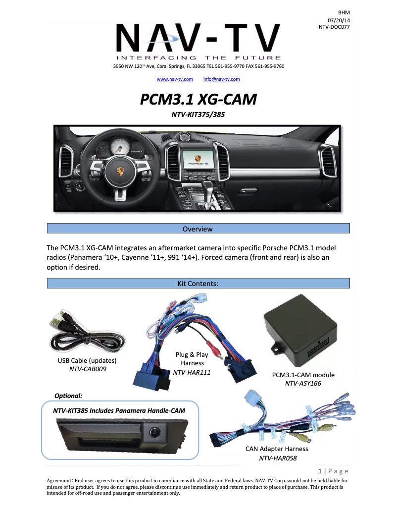 Page n°1 - Manuel utilisateur NAV-TV NVT-KIT375