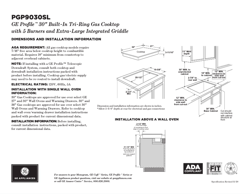 Page 1 de la notice Fiche technique GE PGP9030SLSS